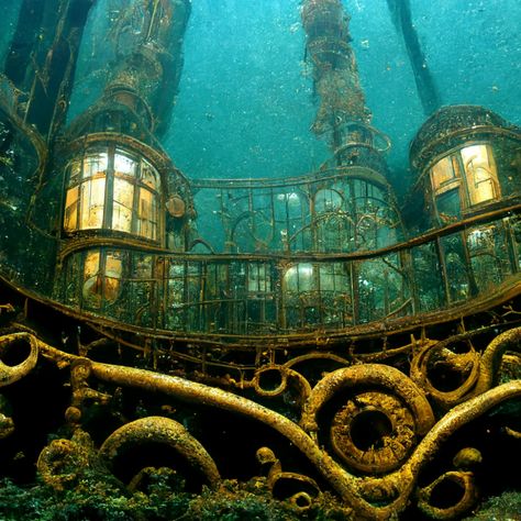 Ocean Steampunk, Steampunk Underwater, Horror Steampunk, Futuristic Steampunk, Dnd Aesthetic, Nautical Steampunk, Steampunk Ship, Sea Explorer, Steampunk City