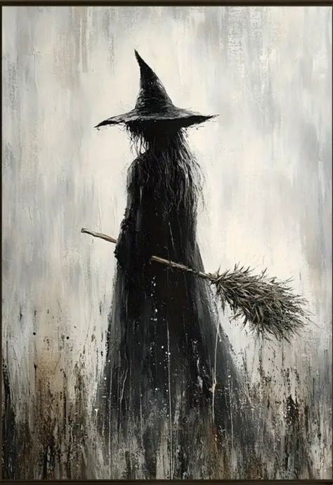 Dark Academia Painting Ideas, Witch Aesthetic Painting Ideas, Pagan Art Drawings, Witch Painting Ideas On Canvas, Easy Witch Painting Canvas, Snow Witch, Witchy Oil Painting, Witches Painting Classic, Unconventional Art