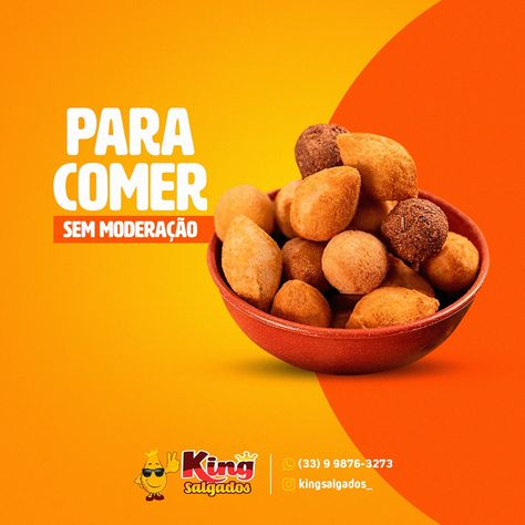 Social Media | King Salgados :: Behance Orange Social Media Design, Menu Food Design Ideas, Amazon Ads, Food Creatives, Food Posters, Concert Poster Design, Food Flyer, Bowl Of Cereal, Social Design