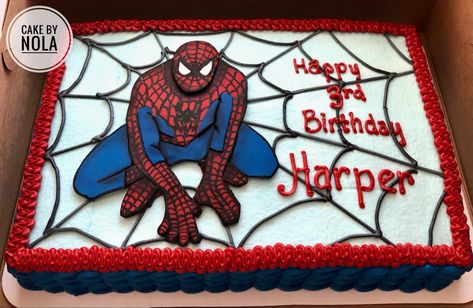 Spiderman, Spiderman, does whatever a spider can... #cakedecorating #cakesofinstagram #instacake #cakestagram #decoratedsheetcake #sheetcake #spiderman #spidermancake #birthdaycake #decoratedcakes Spiderman Birthday Cake, Superhero Birthday Cake, Chocolate Cake Designs, Birthday Sheet Cakes, 4th Birthday Cakes, Spiderman Birthday Party, Disney Baby Shower, 3rd Birthday Cakes, Spiderman Party