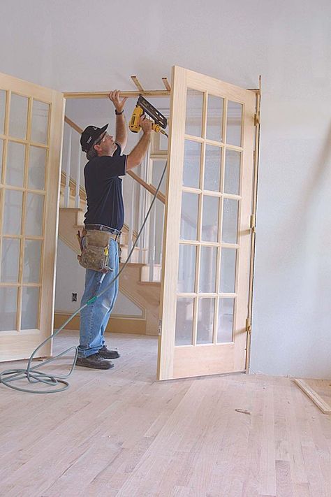 Add French Doors To Dining Room, Indoor French Doors Bedroom, Installing Interior French Doors Diy, French Door Installation, Install French Doors Interior, How To Install French Doors, Adding French Doors To A Room, Diy French Doors Interior, French Doors In Kitchen