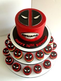 Birthday Cake Boys, Deadpool Cake, Deadpool Party, Deadpool Birthday, 22nd Birthday Cakes, Cupcakes Fondant, Pool Birthday, Dead Pool, Happy 16th Birthday