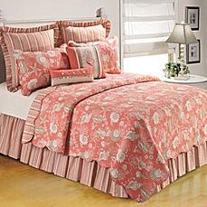 image of Natural Shells Quilt in Coral Coral Decorating Ideas, Beach Cottage Bedrooms, Colored Pillows, Coastal Quilts, Beach Quilt, Colorful Comforter, Coastal Bedding, Coral Decor, European Pillows