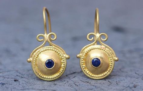 Sapphire Earrings Gold, 22k Gold Earrings, 18k Gold Earrings, Bohemian Bride, Solid Gold Earrings, Friend Necklaces, Ruby Earrings, Sapphire Earrings, Earrings Boho