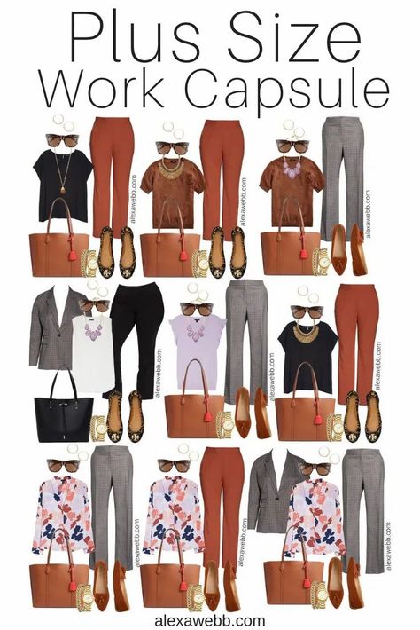 Plus Size Fall Work Capsule Wardrobe - Plus Size Workwear for Fall - Alexa Webb #plussize #alexawebb Plus Size Herbst, Work Capsule Wardrobe, Plus Size Capsule Wardrobe, Fall Business Casual Outfits, Workwear Capsule, Work Capsule, Business Casual Fall, Plus Size Workwear, Capsule Wardrobe Work