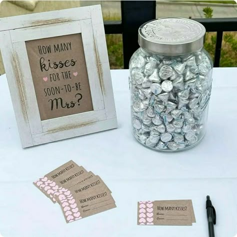 Bridal Shower Hershey Kiss Jar, Hersey Kisses, Wedding Guess, Wedding Mc, Engagement Party Planning, Bridal Shower Inspo, Wedding Shower Games, Tea Party Bridal Shower, Bridal Shower Tea