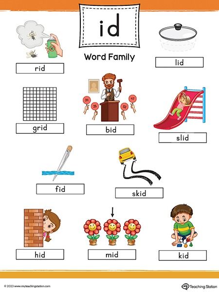 ID Word Family Image Poster Printable PDF | MyTeachingStation.com Family Words, Ccvc Words, Family Worksheets, Cvc Worksheets, Magazine Cover Template, Word Family Worksheets, Family Worksheet, Alphabet Worksheets Kindergarten, Workbook Design