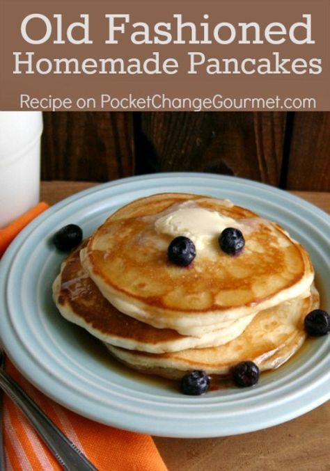 Old Fashioned Homemade Pancakes :: Recipe on PocketChangeGourmet.com Homemade Pancakes Recipe, Savory Cakes, Homemade Pancake Recipe, Best Pancake Recipe, Homemade Pancakes, What's For Breakfast, Recipe Roundup, Pancakes And Waffles, Pancake Recipe