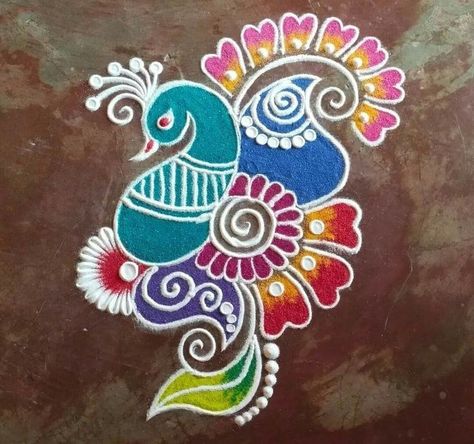 Chalk Rangoli Designs, Mor Rangoli, Best Rangoli Designs Diwali, Easy Small Rangoli Designs, Easy Rangoli Patterns, Peacock Rangoli Designs, Creative Rangoli Designs, Rangoli Designs For Competition, Easy Rangoli Design