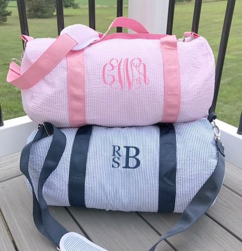 Monogrammed Seersucker Duffle Bag | Personalized Kids Duffel Barrel Bag | Ballet Bag, Camping, Overn Toddler Diaper Bag, Monogrammed Duffle Bag, Baby Travel Bag, Ballet Bag, Pink Seersucker, Bridesmaid Bags, Baby Monogram, Barrel Bag, Duffle Bags