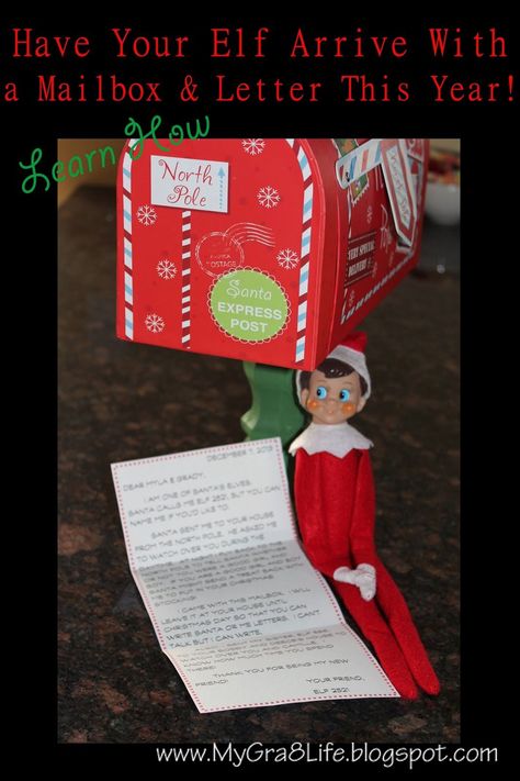 How to make a mailbox to arrive with the Elf on the Shelf; letter and mailbox to introduce the Elf on the Shelf Elf On The Shelf Letter, Elf On Shelf Letter, Santa Call, Kindness Elves, Santa Mailbox, Mailbox Ideas, Santa Express, Mailbox Decor, The Elf On The Shelf