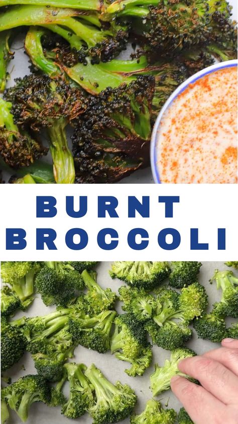 Burnt broccoli is a thing, and I am going to show you how to make it into a delicious and surprisingly addictive dish. Burnt Broccoli Recipe, Burnt Broccoli, Charred Broccoli, Roasted Broccoli Recipe, Greek Yogurt Dips, Parmesan Cream Sauce, Broccoli Recipe, Low Carb Side Dishes, Roasted Broccoli