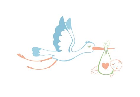 Stork and baby. on Behance Ob Logo, Baby Stork, Character Design Illustration, Pregnancy Art, Baby Art Projects, Kids Doodles, Nursery Mural, Baby Logo, Disney Princess Images