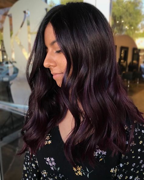 Plum Balayage, Dark Plum Hair Color, Plum Brown Hair, Violet Brown Hair, Balayage Dark Hair, Dark Violet Hair, Balyage Hair, Dark Brown Hair Balayage, Balayage Dark