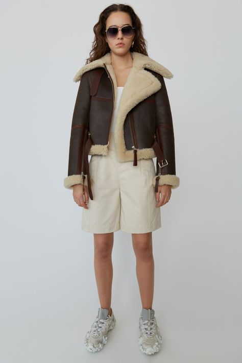 Acne Studios - Women's Outerwear Acne Shearling Jacket, Shearling Coat Outfit, Shearling Jacket Outfit, Aviator Jacket, Fur Leather Jacket, Winter Outerwear, Aviator Jackets, Coat Outfits, Shearling Coat