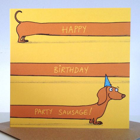 Wiener Dog Birthday Card, Hand Drawn Birthday Cards, Happy Birthday Dachshund, Hot Dog Puppy, Happy Birthday Hot, Happy Birthday Doodles, Birthday Doodle, Painting Birthday, Dog Birthday Card