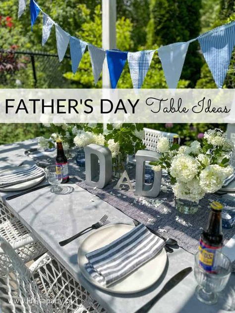 Easy Father’s Day Table Setting Ideas: Fathers day table ideas that are simple, and masculine, and inspired by men’s wear with DIY bunting. For this year’s Father’s Day we set a beautiful outdoor dining table, and today we’re sharing all our best Father’s day decoration ideas.  These Fathers Day table ideas are perfect for a... The post Easy Father’s Day Table Setting Ideas appeared first on Life is a Party. Father’s Day Brunch Decor, Father’s Day Table Scapes, Father's Day Table Decor Ideas, Fathers Day Party Ideas Decoration, Father’s Day Decoration Idea, Fathers Day Decorations Party, Father’s Day Party Ideas, Fathers Day Decoration Ideas, Fathers Day Decor