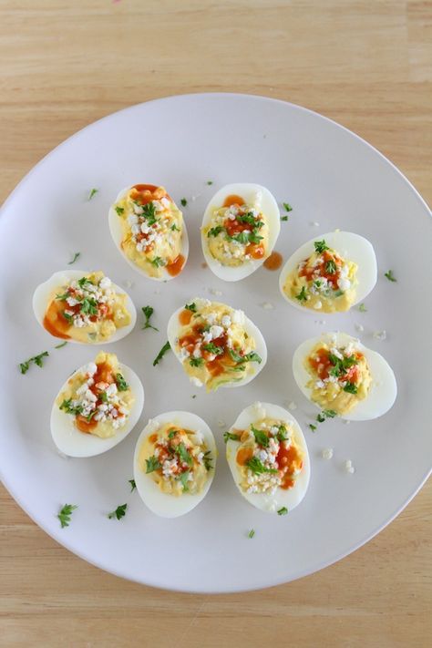 Buffalo Blue Cheese Deviled Eggs   Easter Recipes Blue Cheese Deviled Eggs, Deviled Eggs Easter, Laurens Latest, Buffalo Deviled Eggs, Easter Deviled Eggs, Easter Food Appetizers, Dill Pickle Recipe, Deviled Eggs Classic, Classic Appetizers