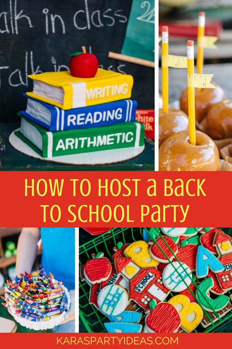 How to Host a Back to School Party via Kara's Party Ideas - KarasPartyIdeas.com Back To School Decorations Party, Back To School Mom Party, Back To School Bunco Theme, Back To School Bash Games, New Teacher Party Ideas, Back To School Themed Party, Back To School Party Activities, Back To School Food Party, Back To School Bash Activities