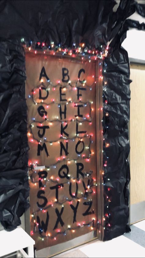 Halloween College Dorm Door Ideas, Halloween Door Decorations Scary, Stranger Things Door Decorations, Haunted Hallway Ideas For School, Stranger Things Door, Halloween Door Ideas, Haunted Hallway, Halloween Door Decorations Classroom, Diy Halloween Door Decorations