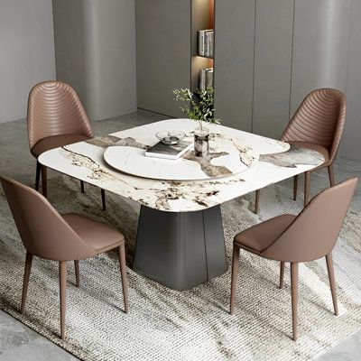 Italian minimalist square dining table, stainless steel frame with sintered stone tabletop, both aesthetic and practical, simple and atmospheric shape. | STAR BANNER Square Dining Table Gray 29.5 x 51.2 x 51.2 in, Metal | IARB5493_95080964 | Wayfair Canada Leather Table Top, Square Dining Table Set, Orange Chairs, Dining Room Design Luxury, Sintered Stone Dining Table, Slate Table, Dining Table Design Modern, Leather Table, Gray Table