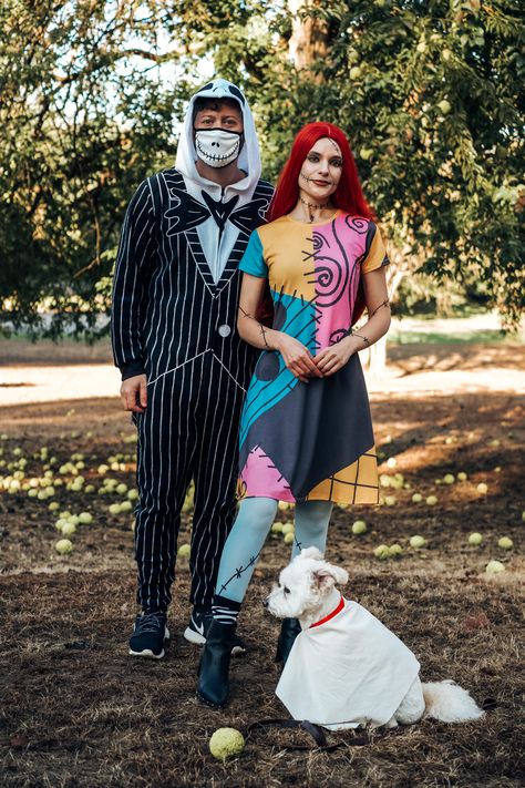 Zero Dog Costume, Jack And Sally Costumes, 50s Couple, Jack Skellington Halloween Costume, Best Couples Halloween Costumes, Sally Halloween Costume, Sally And Zero, The Nightmare Before Christmas Halloween, Nightmare Before Christmas Costume