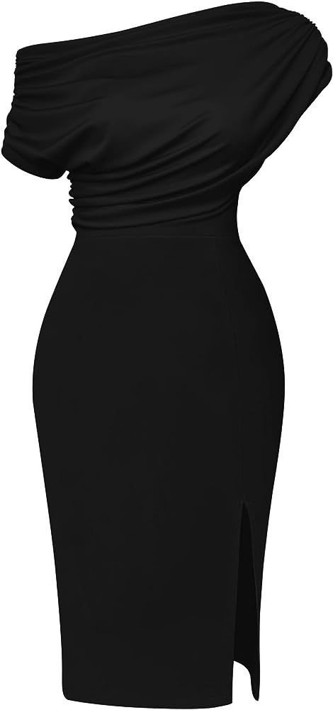 Amazon.com: Memoriesea Women's Elegant Off Shoulder Split Hem Bodycon Ruched Midi Club Party Dress Black : Clothing, Shoes & Jewelry Neat Dress, Party Dress Green, Green Clothing, Formal Wear Women, Club Party Dresses, Club Night, Club Parties, Club Party, Bodycon Midi