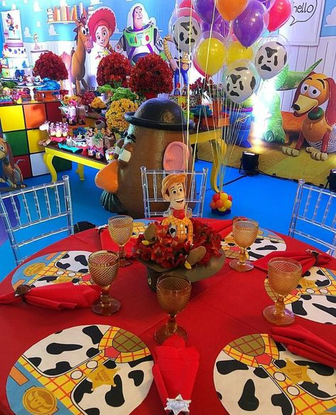 Toy Story Birthday Party | Table Centerpiece Centerpiece Toy Story, Toy Story Table Setting, Toy Story Centerpieces Ideas Table Decorations, Toy Story Table Decor, Toy Story Centerpieces Ideas Diy, Toy Story Party Centerpieces, Centros De Mesa Toy Story Ideas, Toy Story Birthday Centerpieces, Toy Story Party Table