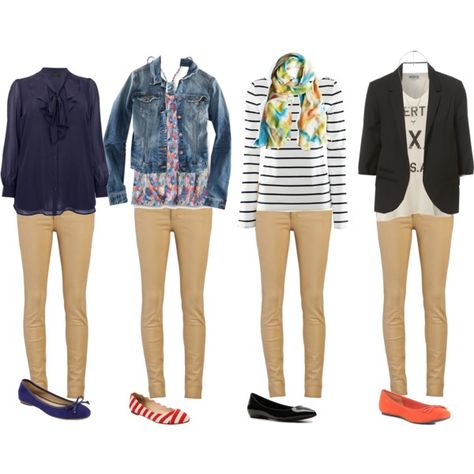 A fashion look from April 2012 featuring navy blue shirt, button shirt and racer back tank. Browse and shop related looks. How To Wear Tan Pants, Tan Jeans Outfit Winter, Kakhi Pants Outfit Women, Tan Jeans Outfit, Chinos Outfit, Tan Pants Outfit, Funny Weekend, Core Wardrobe, Tan Jeans