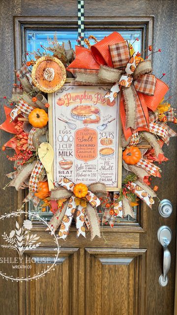 Ashley House Wreath Co on Instagram: "#pumpkinpierecipe #pumpkin #pumpkinpie #fallrecipes #falldecor #falldoordecor #fallhomedecor #fallfood #pie #doorwreath #wreath #wreathmaking #wreaths #floraldesign" Pumpkin Pie Wreath, Sweet As Pie Door Decor, Southern Crush At Home Pumpkin Wreath, Fall Signs And Sayings Wreaths & Garlands, House Wreath, Happy Fall Yall Wreath, Fall Deco Mesh, Decor 2023, Fall Living Room Decor