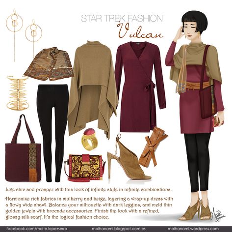 Star Trek Fashion Aesthetic, Star Trek Inspired Outfits, Vulcan Star Trek Aesthetic, Star Trek Fashion Style, Vulcan Cosplay, Vulcan Aesthetic, Vulcan Fashion, Star Trek Clothing, Planet Vulcan