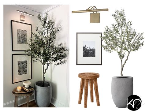 The perfect way to fill the empty corner in any hall or foyer. This olive tree and pot are extremely affordable and together look so expensive, you will be asked by every guest where its from! Corner Hallway Decor, Hallway Corner Ideas, Corner Stairs Decor, Hallway Table Decor, Foyer Decor, Stair Decor, Hallway Table, Hall Decor, Decor Home Living Room