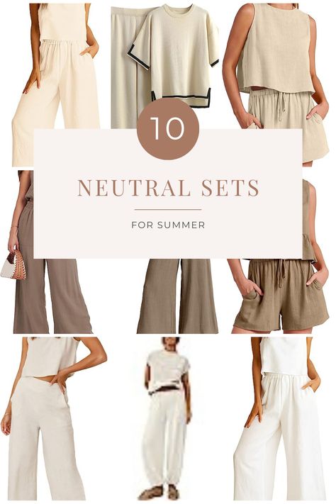 My favorite neutral sets that I've been wearing all summer. #neutralsets #summer #amazon #amazonfashion #linen *Disclaimer: This post contains affiliate links. If you choose to make a purchase using one of my affiliate links, I will make a commission at no additional cost to you. Thank you for your support! Summer 2 Piece Outfits, Sets For Summer, Outfits Sleeveless, Linen Lounge, Tank Crop Top, Pants Linen, Two Piece Outfit, Linen Pants, Amazon Fashion