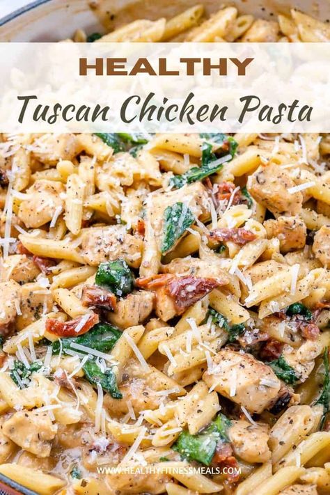 Enjoy this Tuscan chicken pasta recipe for lunch or dinner any day of the week. Quick and easy creamy pasta recipe made Tuscan Style and ready in 30 minutes. #creamypasta #pastarecipe #chickenpasta Pasta Dinner Recipes Chicken, Creamy Tuscan Chicken Pasta, Tuscan Pasta, Sundried Tomato Pasta, Pasta With Spinach, Tuscan Chicken Pasta, Creamy Tuscan Chicken, Pasta Cremosa, Creamy Chicken Pasta