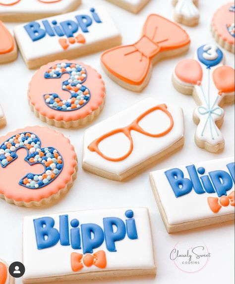 Blippi Cookies, Blippi Party, Orange Glasses, Happy Birthday Cookie, Girly Birthday Party, Cookies Theme, Disney Cookies, Cookie Cake Birthday, Birthday Goals