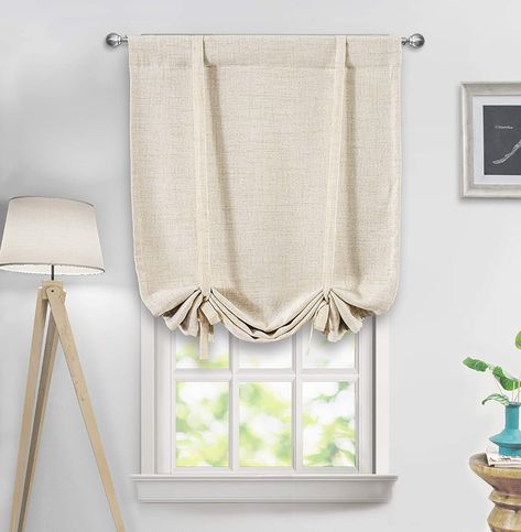 Roman Shades Bathroom, Basic Room, Dining Room Window Treatments, Tie Up Curtains, Tie Up Shades, Balloon Shades, Bathroom Window Treatments, Small Curtains, Small Window Curtains