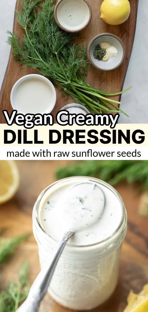 Creamy Dill Dressing (Dairy Free) Creamy Dill Salad, Creamy Dill Dressing Recipe, Dill Dressing Recipe, Dill Salad Dressing, Over Baked Potatoes, Dairy Free Salad Dressing, Creamy Dill Dressing, Vegan Salad Dressing Recipes, Dairy Free Dressing