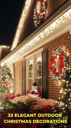 Outdoor Christmas Lights Icicle, Brick Ranch Christmas Decor Exterior, Vintage Exterior Christmas Lights, Classic Exterior Christmas Lights, Outdoor Christmas Lights Front Porch, Christmas Light Exterior Ideas, Exterior Xmas Decorations, Red Brick House Christmas Decor Outside, Elegant Christmas Lights Outdoor