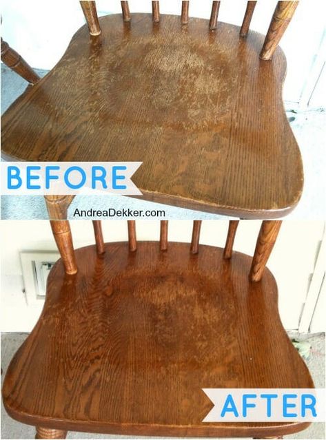 before and after chair Repair Wood Furniture, Restore Wood Furniture, Cleaning Wood Furniture, Restoring Old Furniture, Restore Wood, Wood Repair, Furniture Fix, Furniture Rehab, Cleaning Wood