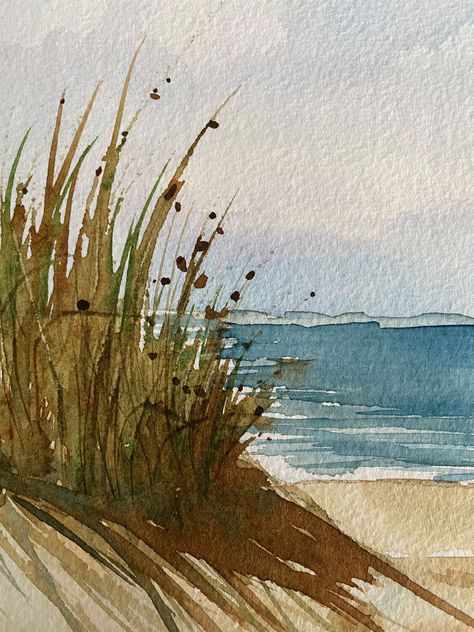 Original professional quality one of a kind watercolor.  Only professional grade paints used for best pigments, highest saturation of color. Archival quality, painted on  300lb Arches cold pressed, 100% cotton rag watercolor paper. Signed by the artist, myself, Annette McArthur. Sand Dunes Watercolor, Marsh Watercolor Paintings, Watercolor Coastal Art, Watercolor Landscapes Easy, Watercolor Silhouette Painting, Summer Watercolor Paintings, Marsh Watercolor, Simple Watercolor Paintings, Landscape Watercolor Paintings