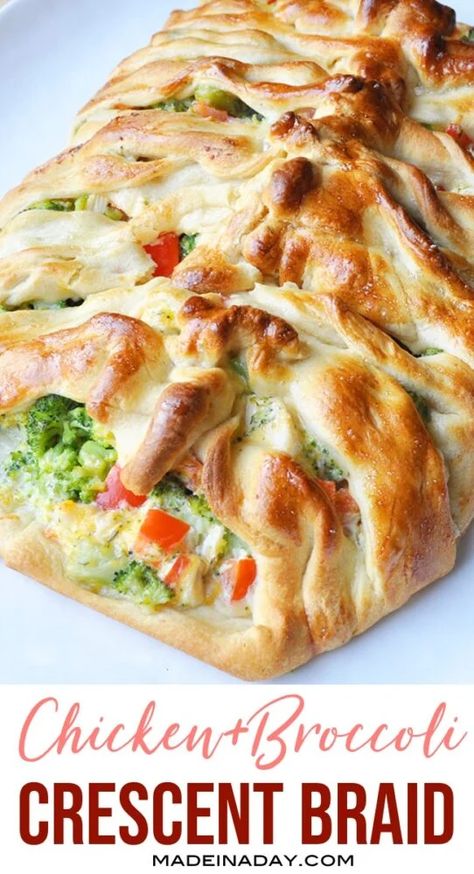 Appetizer Broccoli, Chicken Broccoli Crescent, Crescent Roll Braid, Crescent Roll Ring, Chicken Broccoli Braid, Light Chicken Recipes, Broccoli Braid, Broccoli Bread, Chicken Braid