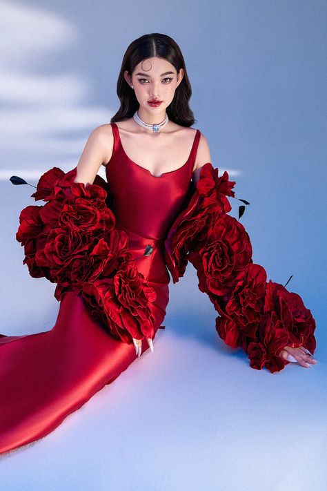 Night Out Extravaganza – MEAN BLVD Magazine Dress Fashion, Red Beautiful Dress, Flowers In Clothes, Mexican Gown Evening Dresses, Flowers Dress Aesthetic, Floral Gala Dress, Flower Dresses Aesthetic, Luxury Evening Dresses, Unique Long Dress