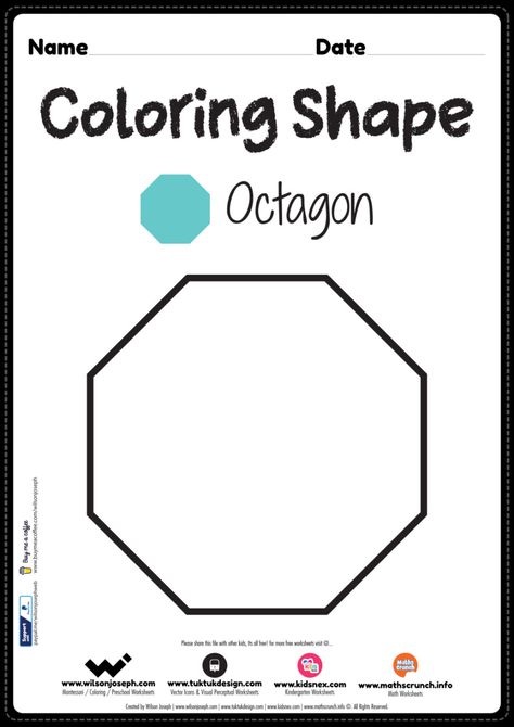 Octagon coloring page for preschool kindergarten kids | Octagon Preschool Craft, Octagon Shape Preschool, Octagon Crafts Preschool, Octagon Activities For Preschool, Worksheets For Toddlers, 1st Grade Reading Worksheets, Shapes For Toddlers, Shapes Worksheet Kindergarten, Preschool Prep