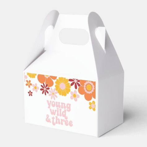 Retro Floral young wild three birthday Favor Box for $3.20 - Birthday Favor 1st Birthday Favors, Two Groovy, First Birthday Favors, Boho Fonts, Favor Boxes Birthday, Groovy Retro, Second Birthday, 20th Birthday, Third Birthday