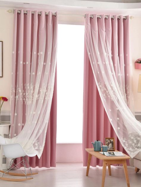 Curtain Styles Ideas, Luxury Window Curtains, Curtains Style, Living Room Decor On A Budget, Diy Window Treatments, Layered Curtains, Bedroom Items, Pink Embroidery, Rustic Curtains