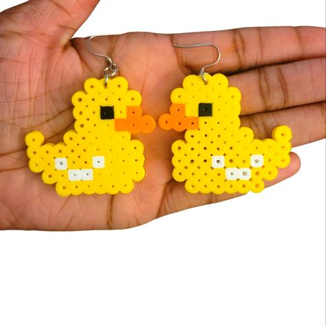 Halloween Perler Beads Earrings, Cute Perler Bead Earrings, Duck Perler Beads, Mini Perler Bead Earrings, Rubber Duck Perler Beads, Halloween Perler, Perler Earrings, Melt Beads, Witch Earrings