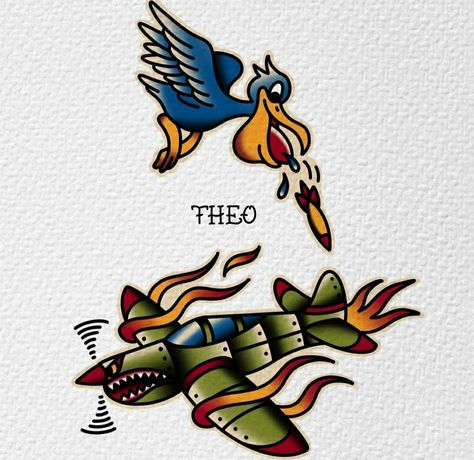 American Traditional Plane Tattoo, Traditional Tattoo Filler Ideas, American Traditional Elbow, Spitfire Tattoo, Vintage Nautical Tattoo, Traditional Tattoo Filler, Traditional Tattoo Stencils, Sailor Jerry Tattoo Flash, Traditional Tattoo Drawings