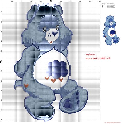 Grumpy Bear (Care Bears) cross stitch pattern Carebear Cross Stitch, Bear Cross Stitch, Grumpy Bear, Free Cross Stitch Patterns, Patterns Simple, Stitch Character, Cross Stitch For Kids, Stitch Cartoon, Disney Cross Stitch