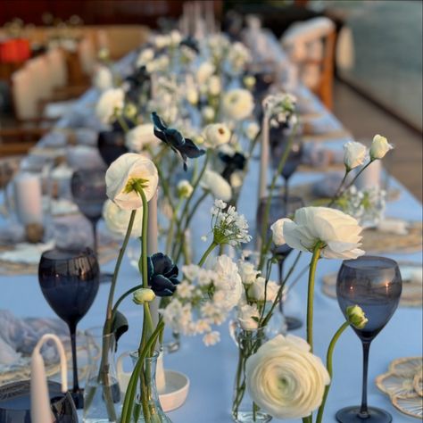 A feel of blue and White!🩵🤍#events #eventplanner #event #weddingdecor #weddings Dark Blue And White Wedding Decor, Navy Blue And White Event Decor, Black And White Wedding With Blue Accent, Black Tie Event Decorations, Blue And White Flower Centrepiece, Blue Floral Installation, Blue And White Table Setting, Dark Blue Wedding, Black White Parties