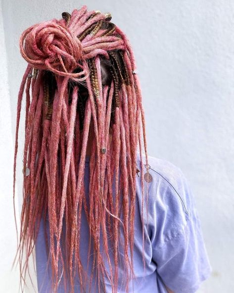 Pink Synthetic Dreads, Pretty Dreads, Dreads And Braids, Buzzed Hair Women, Pink Dreads, Low Maintenance Short Haircut, Double Ended Crochet, Fake Dreads, Dread Braids